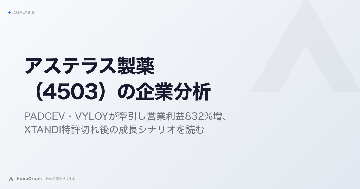 アステラス製薬(4503)の企業分析|PADCEV・VYLOYが牽引し営業利益832%増、XTANDI特許切れ後の成長シナリオを読む