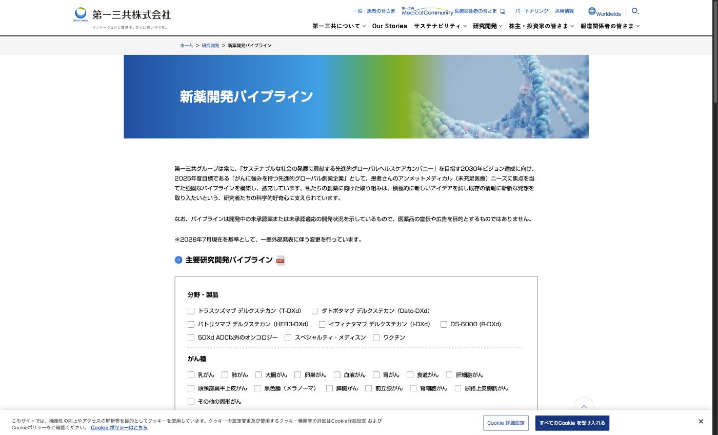 第一三共 新薬開発パイプライン
