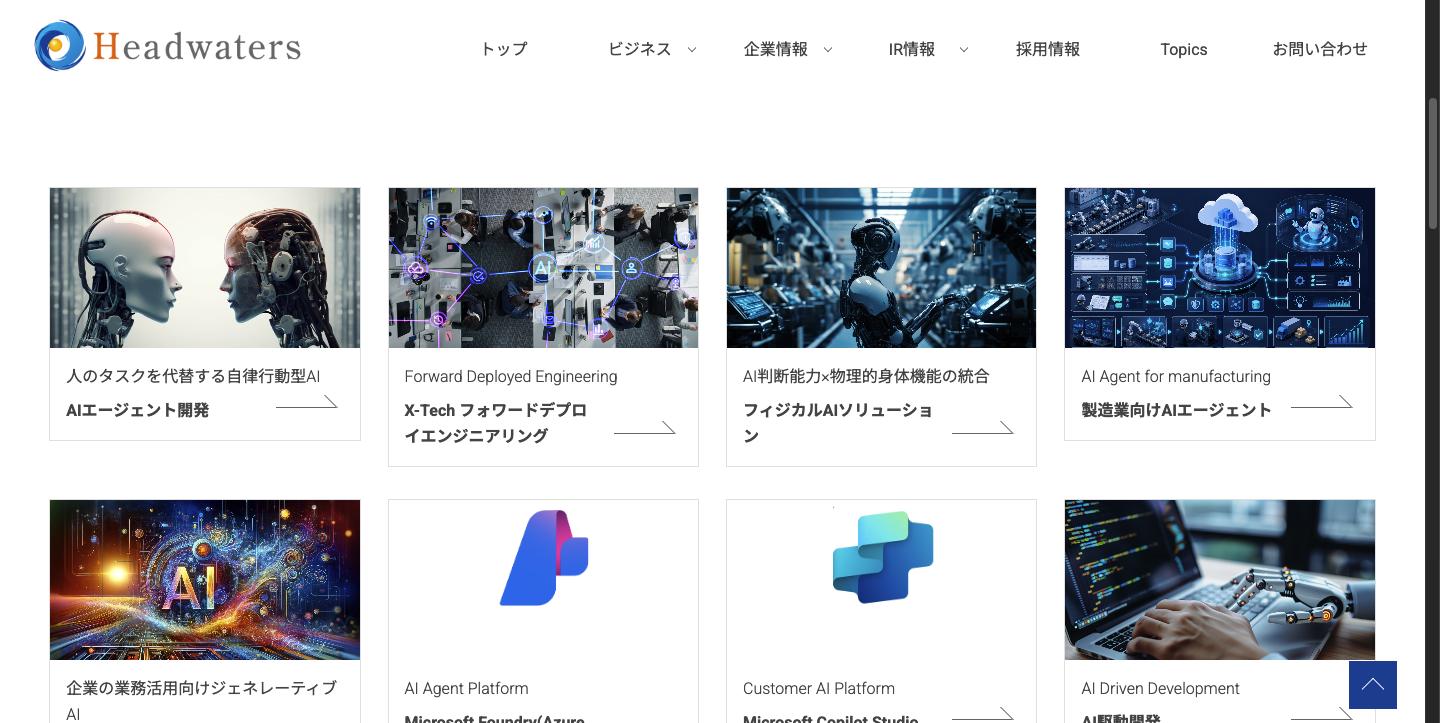 ヘッドウォータースのAIソリューション サービスラインナップ