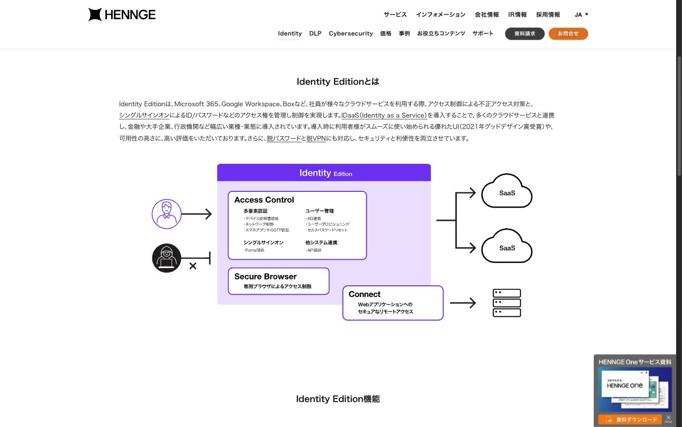Identity Editionの機能構成図（Access Control・Secure Browser・Connect）