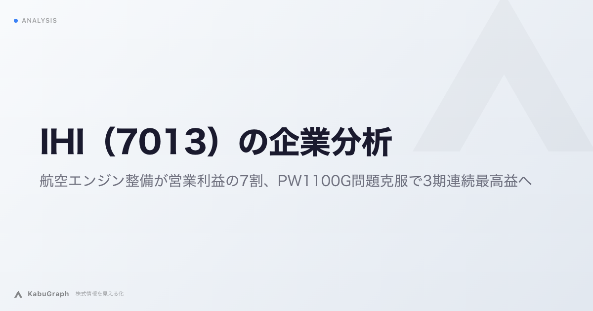 IHI(7013)の企業分析|航空エンジン整備が営業利益の7割、PW1100G問題克服で3期連続最高益へ