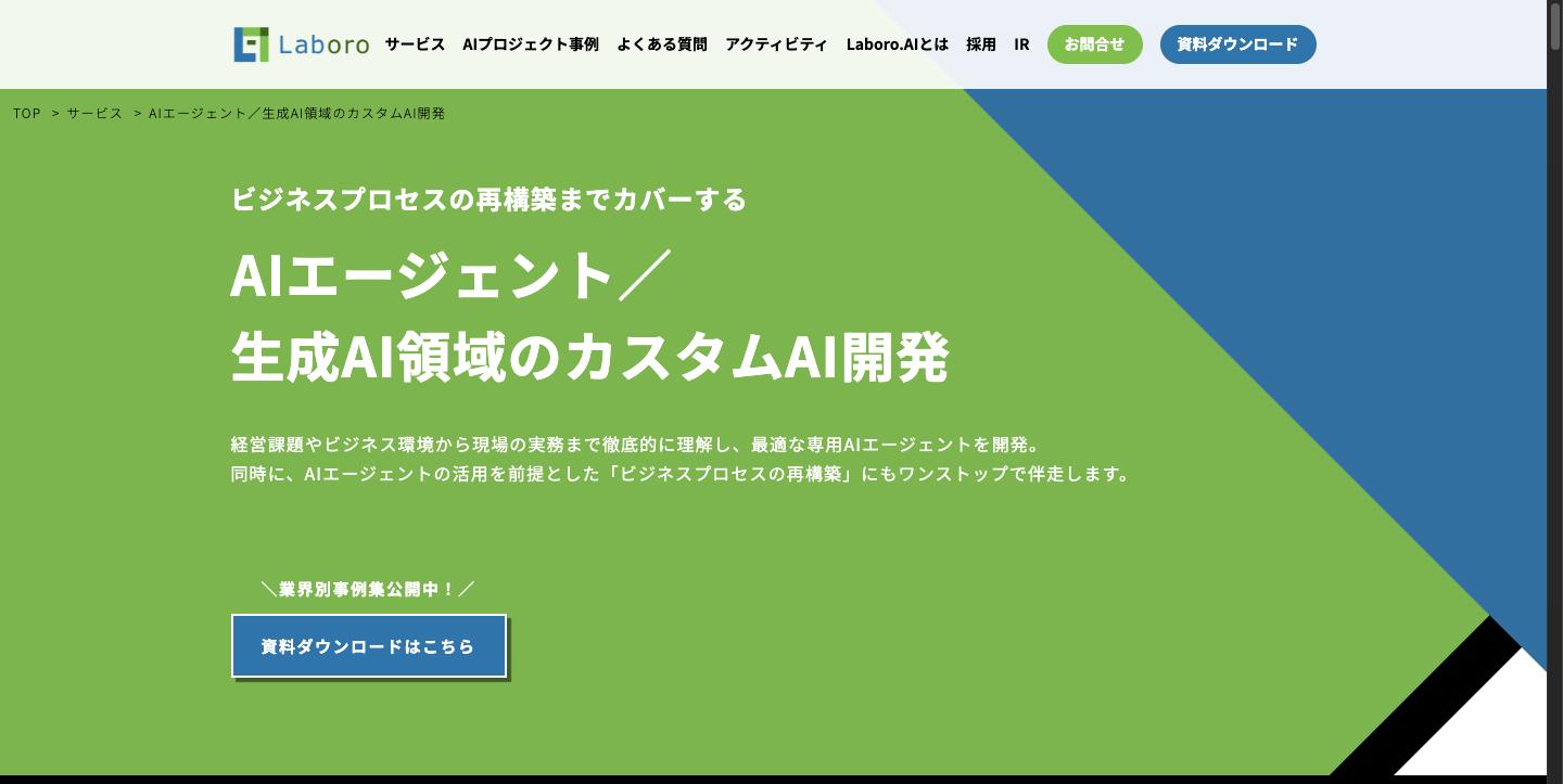 Laboro.AI AIエージェント・生成AI領域のカスタムAI開発ページ