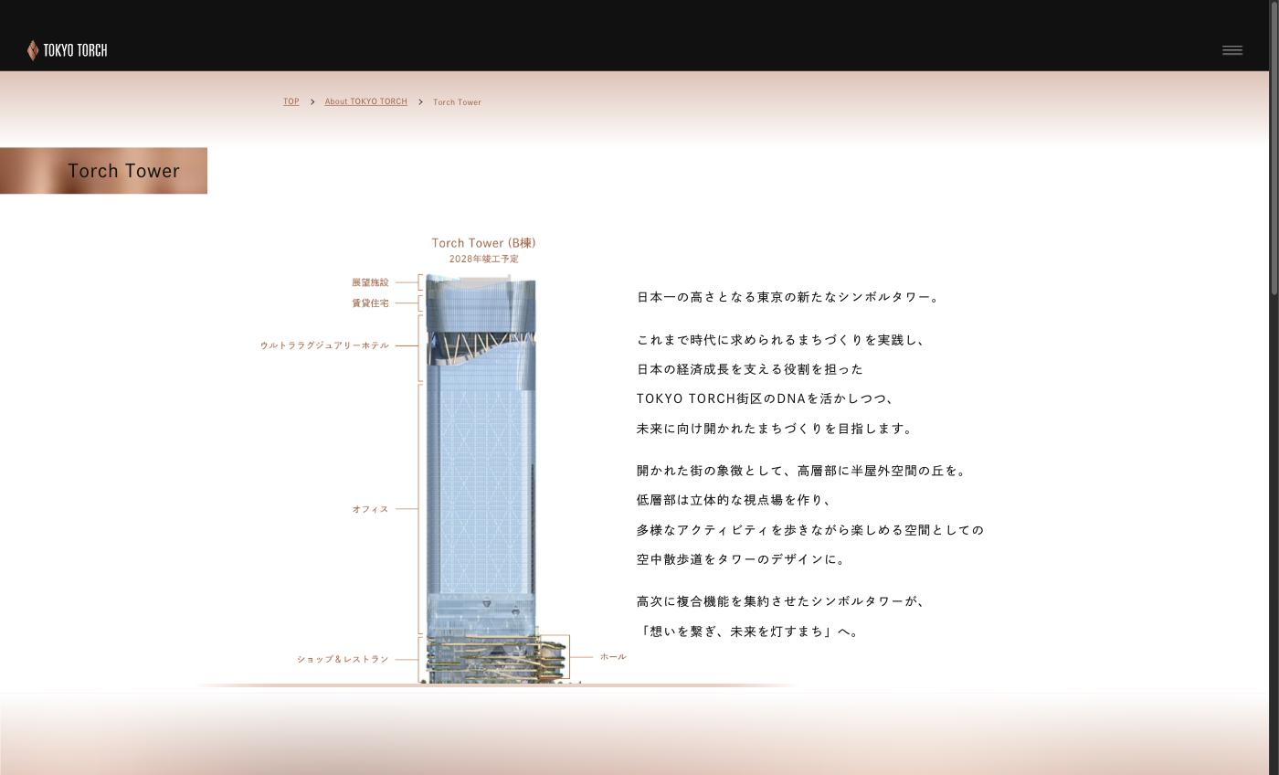 Torch Tower(B棟)の完成イメージ(2028年竣工予定、高さ385m)
