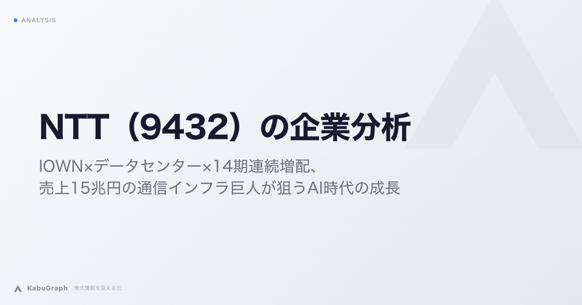 NTT(9432)の企業分析|IOWN×データセンター×15期連続増配、売上14.4兆円の通信インフラ巨人が狙うAI時代の成長