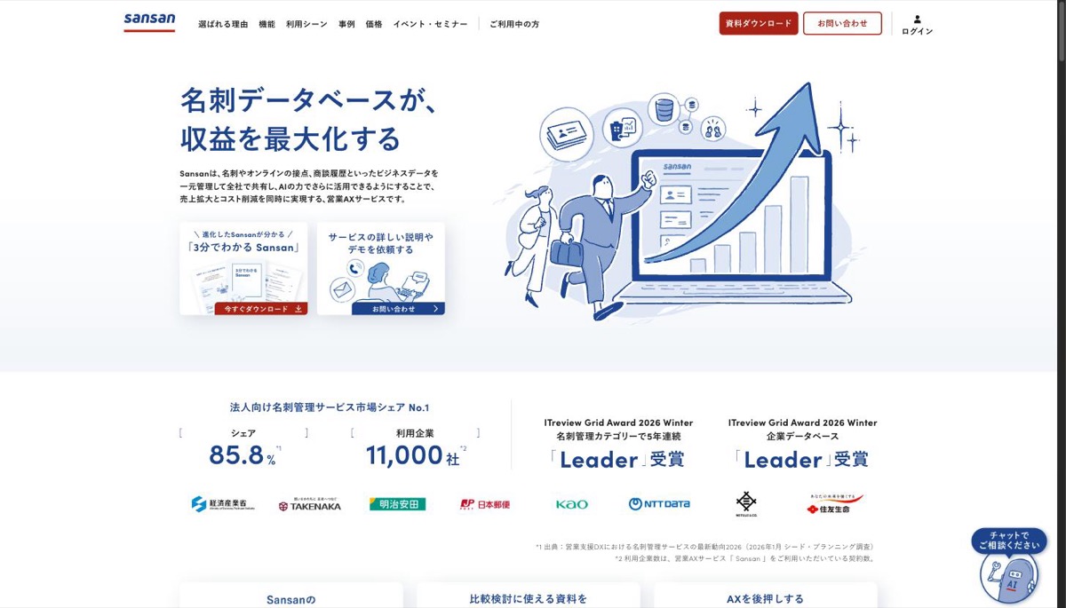 Sansan（営業AXサービス）の公式サイトトップページ