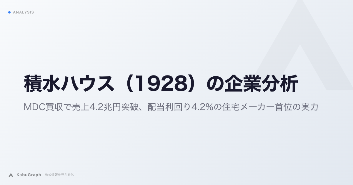 積水ハウス(1928)の企業分析|MDC買収で売上4.2兆円突破、配当利回り4.2%の住宅メーカー首位の実力