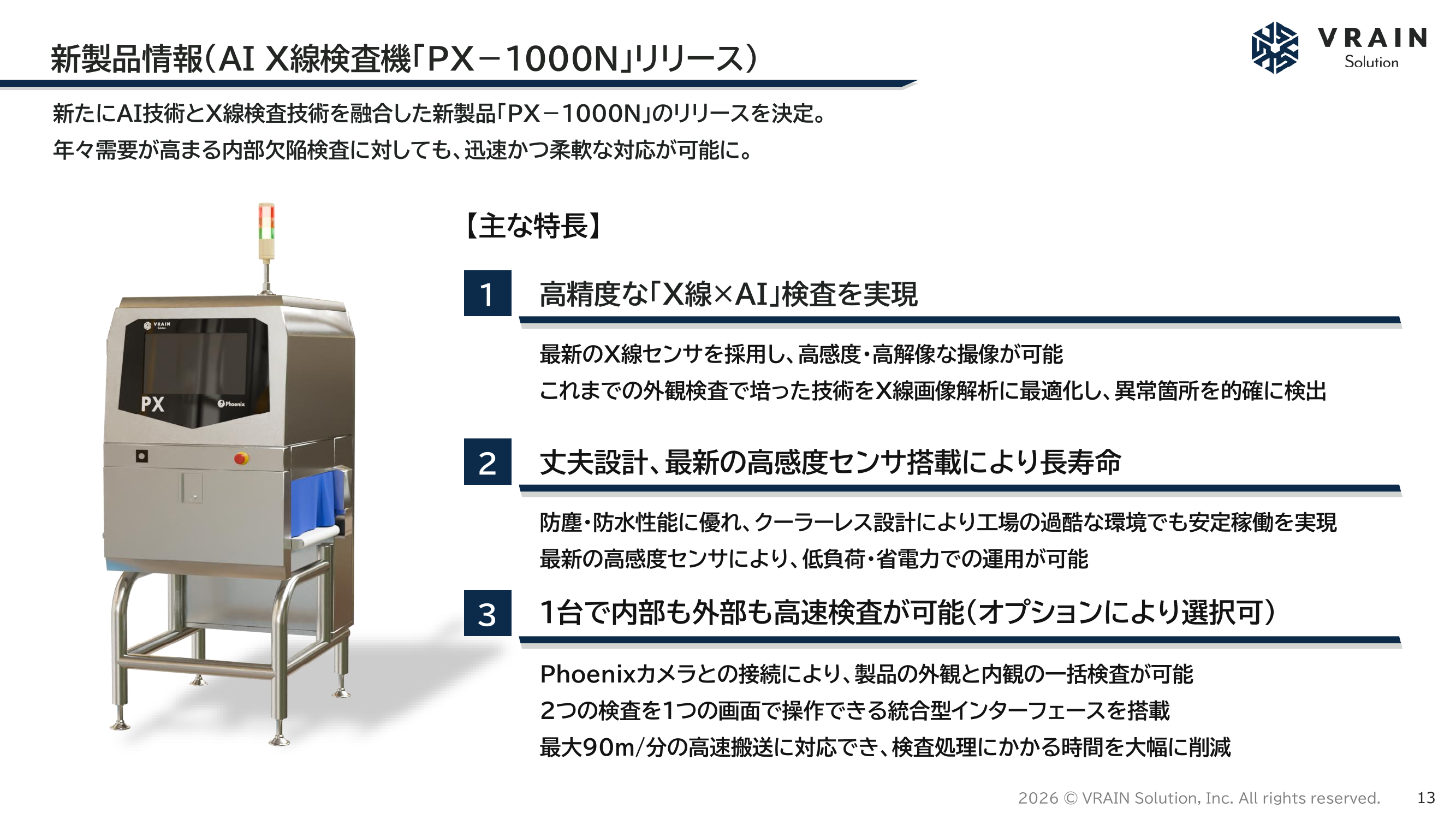 AI X線検査機 PX-1000Nの特長